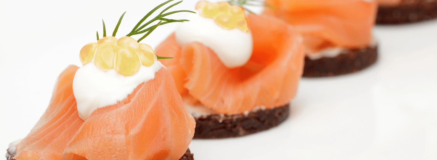 salmon with white wine pearls